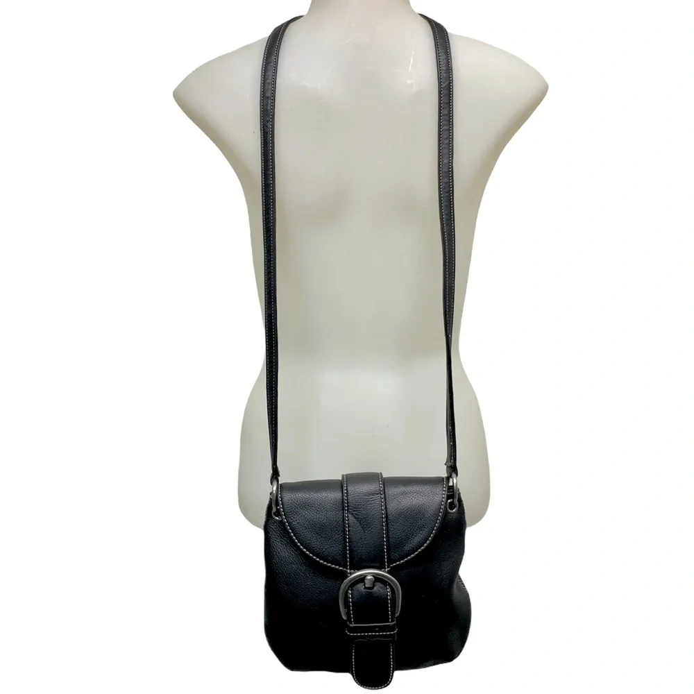 FRANCO SARTO Leather Bag Silver Buckle Snap black saddle Crossbody 9” - Picture 1 of 6